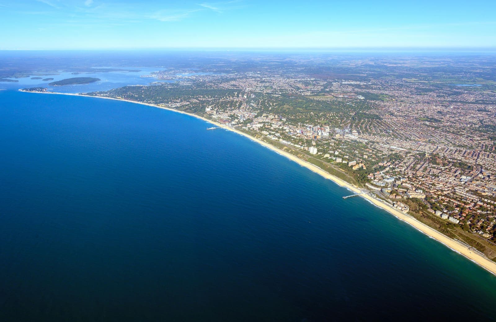 Aerial view of the whole bay from Sandbanks to Bournemouth